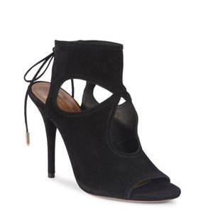 Aquazurra Black Sexy Thing 85 cutout suede heels 38.5